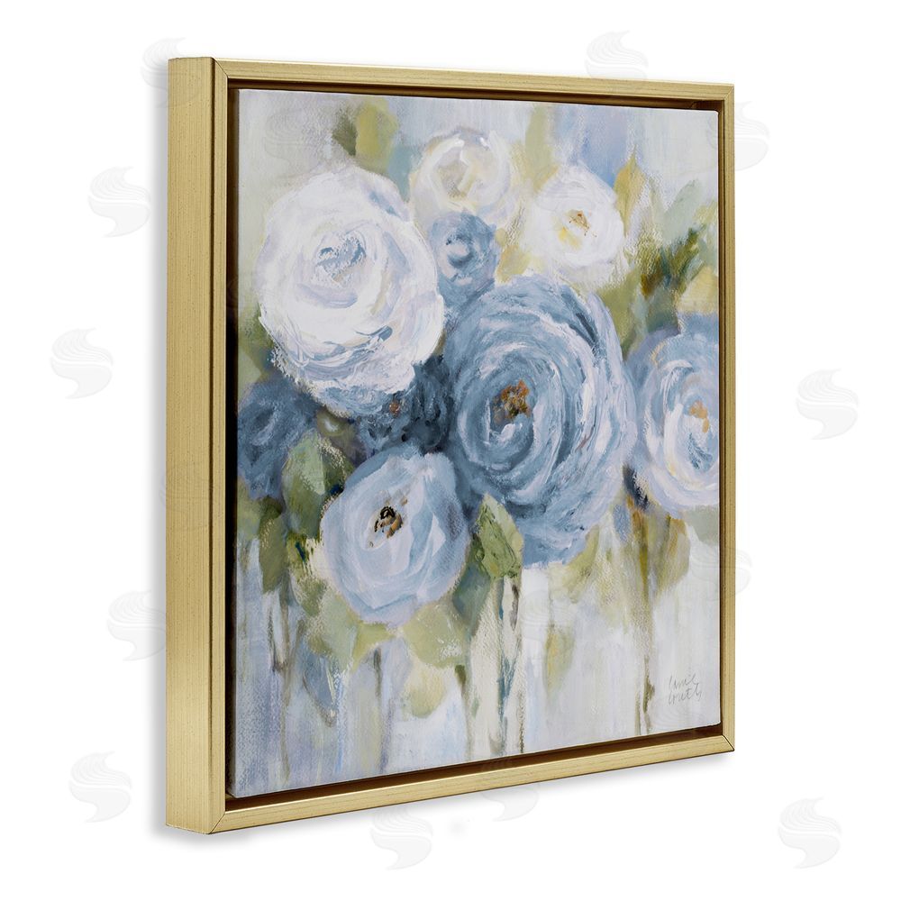 Lanie Loreth Softly Blooming In Blues Gold Floating Frame Canvas Wall Art Print