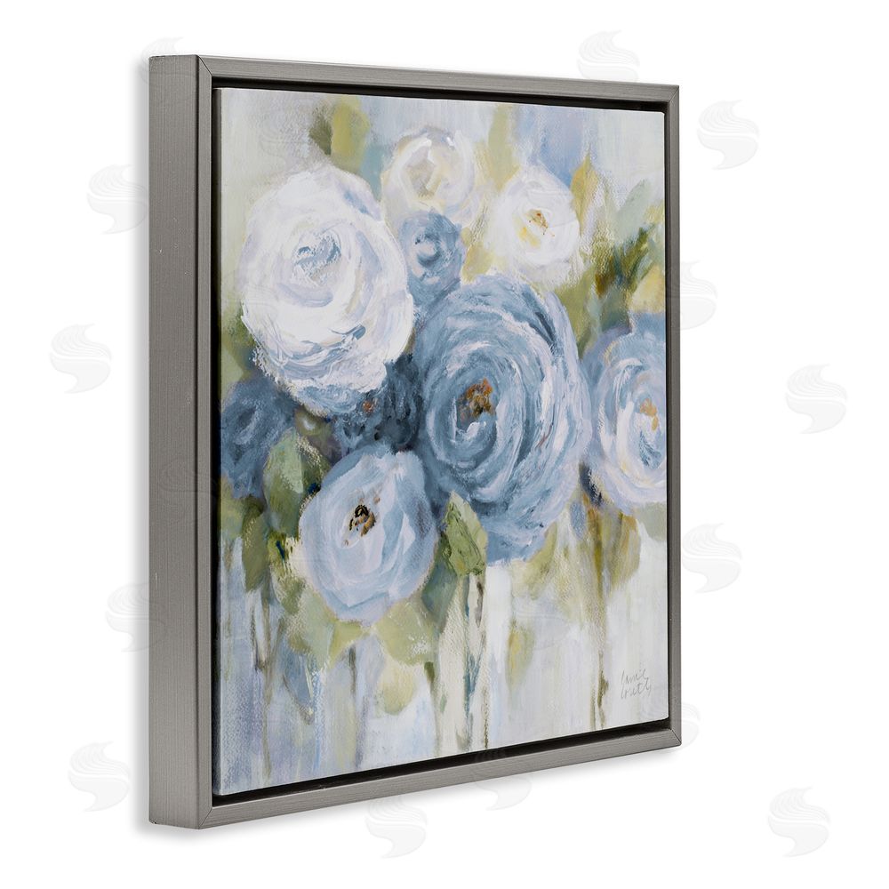 Lanie Loreth Softly Blooming In Blues Gray Floating Frame Canvas Wall Art Print