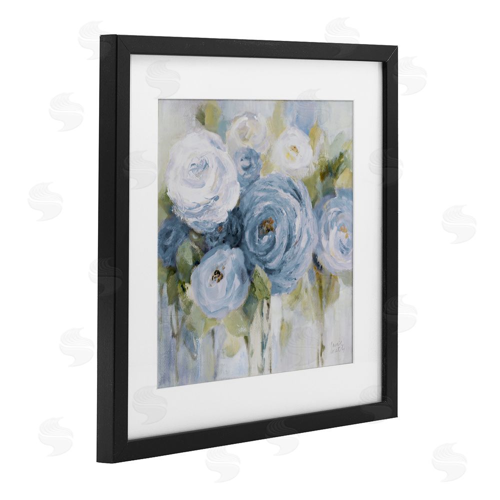 Lanie Loreth Softly Blooming In Blues Black Framed Print Under Glass Wall Art