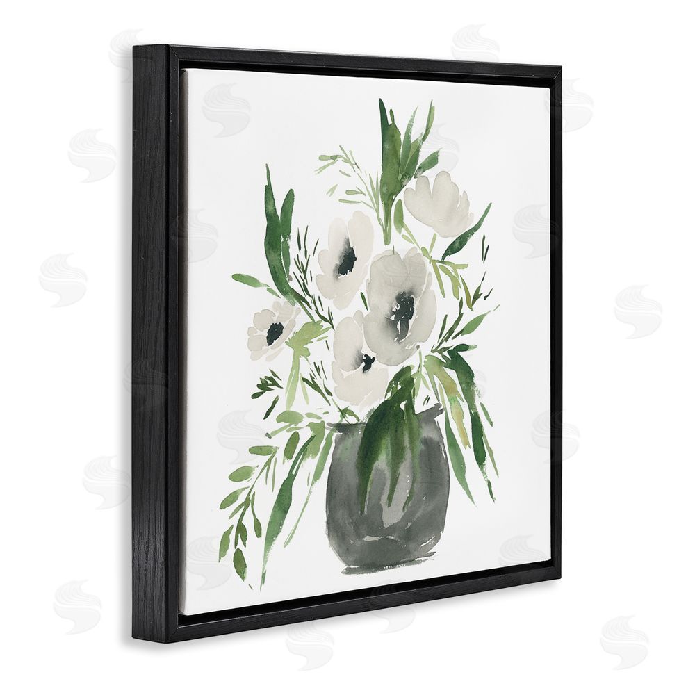 Lucille Price Rounded White Anemones Black Floating Frame Canvas Wall Art Print