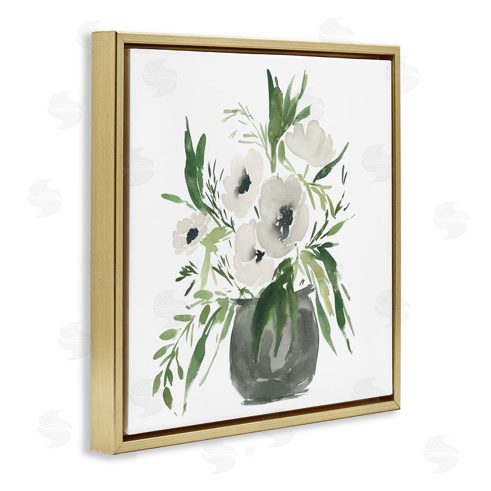 Lucille Price Rounded White Anemones Gold Floating Frame Canvas Wall Art Print