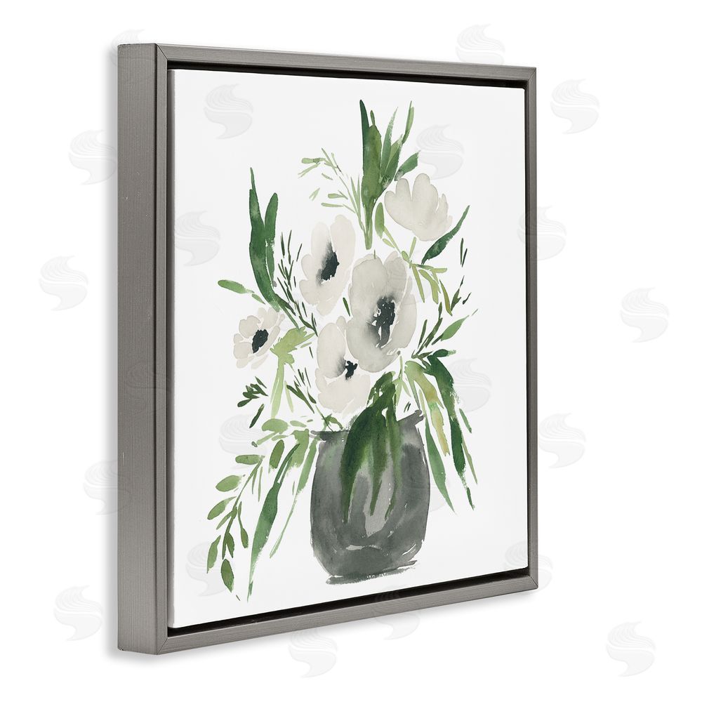 Lucille Price Rounded White Anemones Gray Floating Frame Canvas Wall Art Print