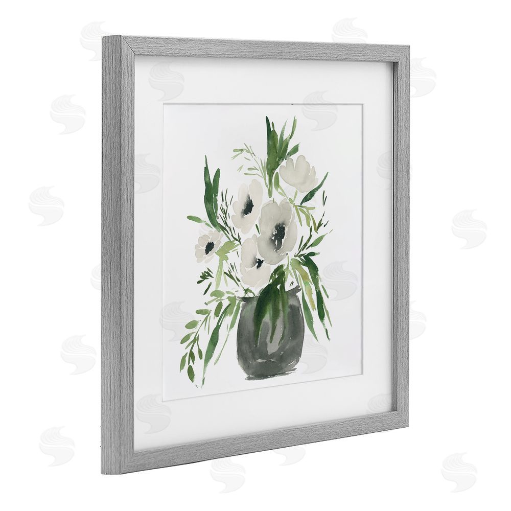 Lucille Price Rounded White Anemones Gray Framed Print Under Glass Wall Art