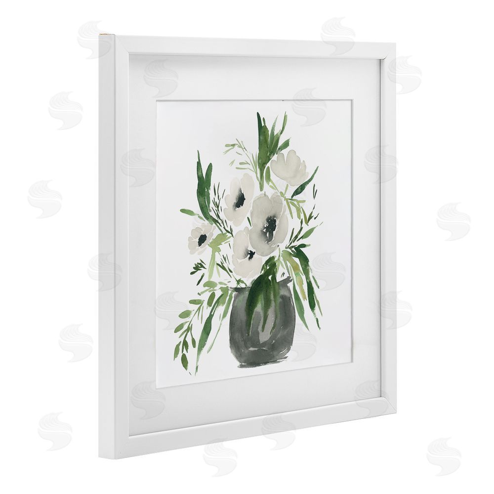 Lucille Price Rounded White Anemones White Framed Print Under Glass Wall Art