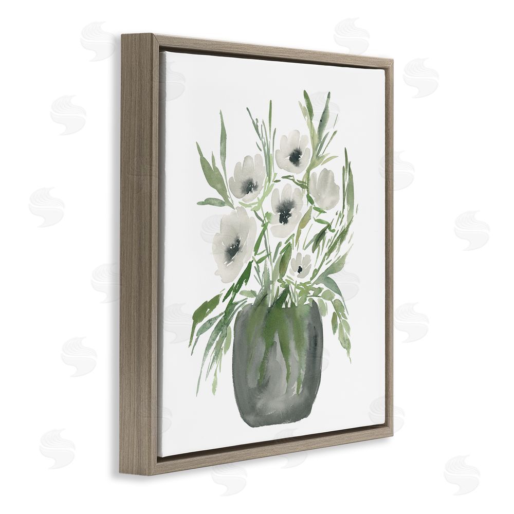 Lucille Price Soft White Anemones Brown Floating Frame Canvas Wall Art Print