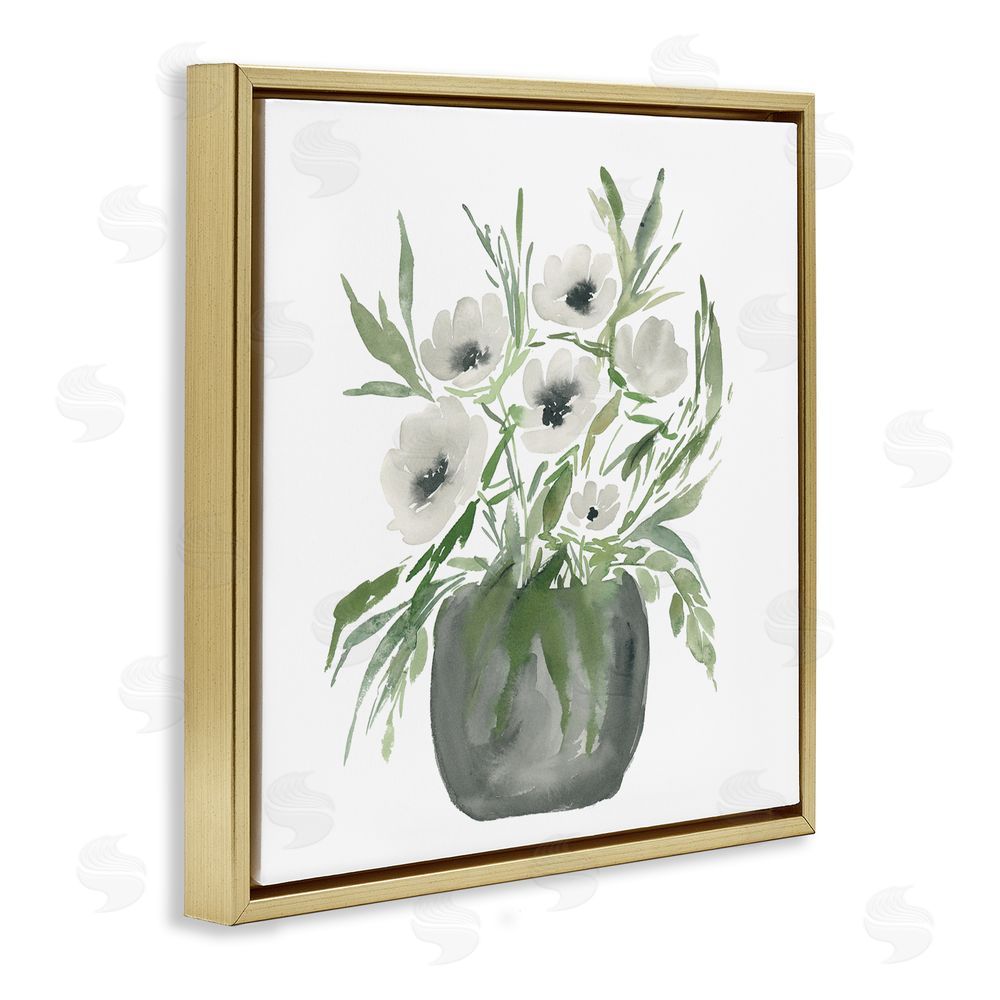 Lucille Price Soft White Anemones Gold Floating Frame Canvas Wall Art Print