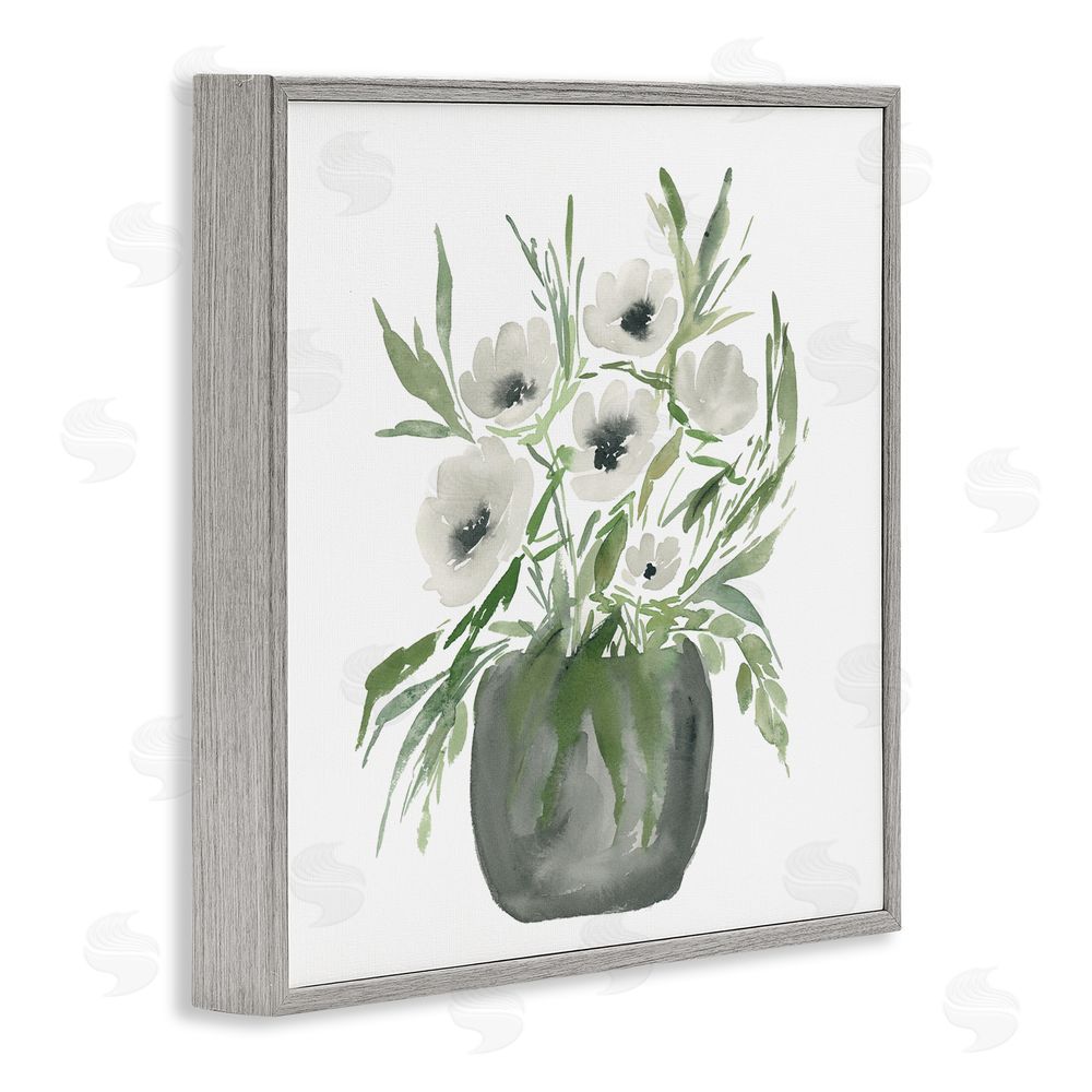 Lucille Price Soft White Anemones Gray Framed Giclee Wall Art Print