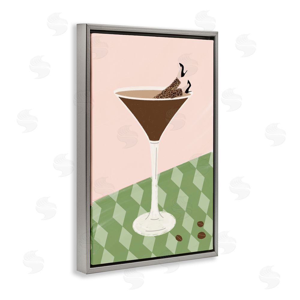 Sundance Graphics Glam Martini Splash Gray Floating Frame Canvas Wall Art Print