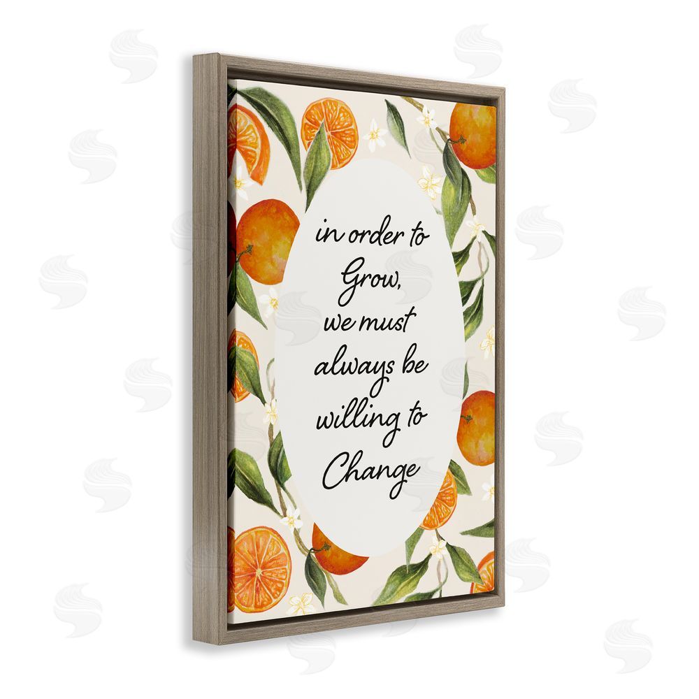 Janice Gaynor Willing To Change Quote Brown Floating Frame Canvas Wall Art Print