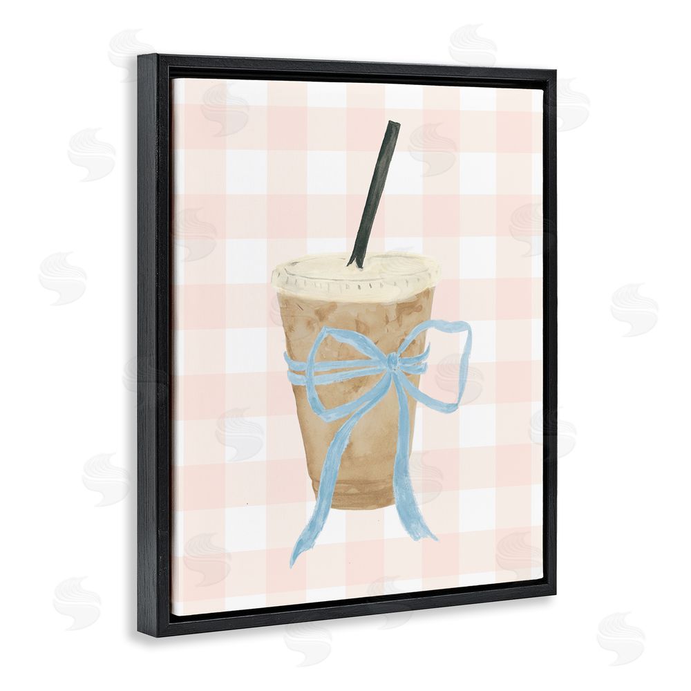 Sundance Graphics Iced Coffee on Gingham Black Floating Frame Canvas Wall Art Print