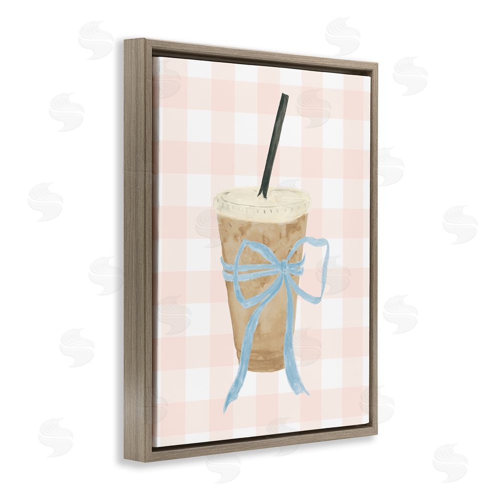 Sundance Graphics Iced Coffee on Gingham Brown Floating Frame Canvas Wall Art Print