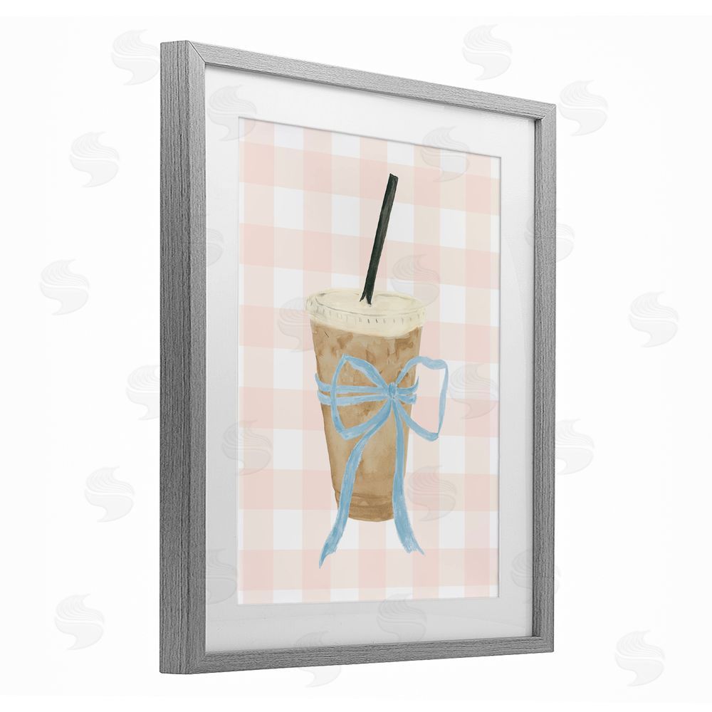Sundance Graphics Iced Coffee on Gingham Gray Framed Print Under Glass Wall Art