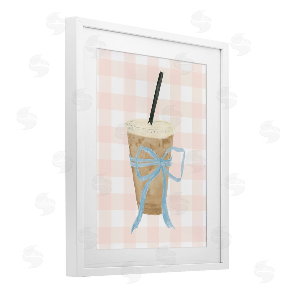 Sundance Graphics Iced Coffee on Gingham White Framed Print Under Glass Wall Art