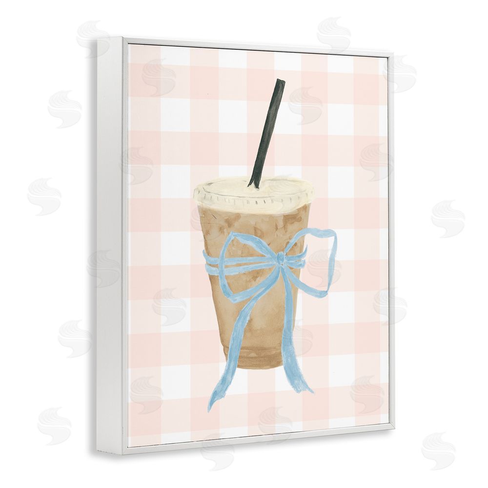 Sundance Graphics Iced Coffee on Gingham White Framed Giclee Wall Art Print