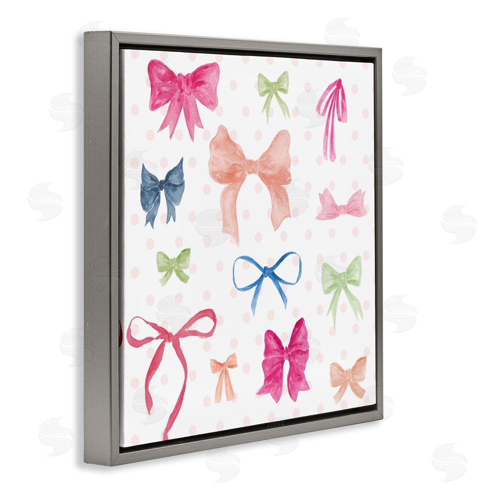 Sundance Graphics Colored Bows on Plaid Gray Floating Frame Canvas Wall Art Print