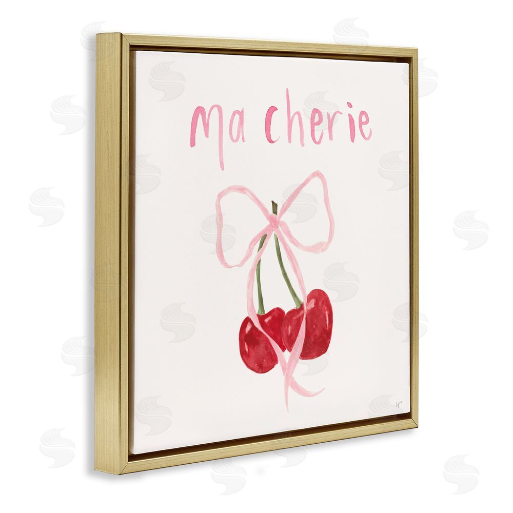 Sundance Graphics Ma Cherie Ribboned Cherries Gold Floating Frame Canvas Wall Art Print