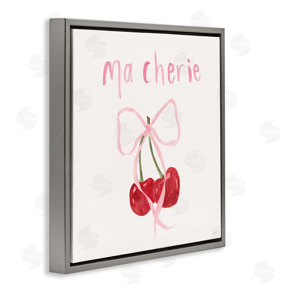 Sundance Graphics Ma Cherie Ribboned Cherries Gray Floating Frame Canvas Wall Art Print