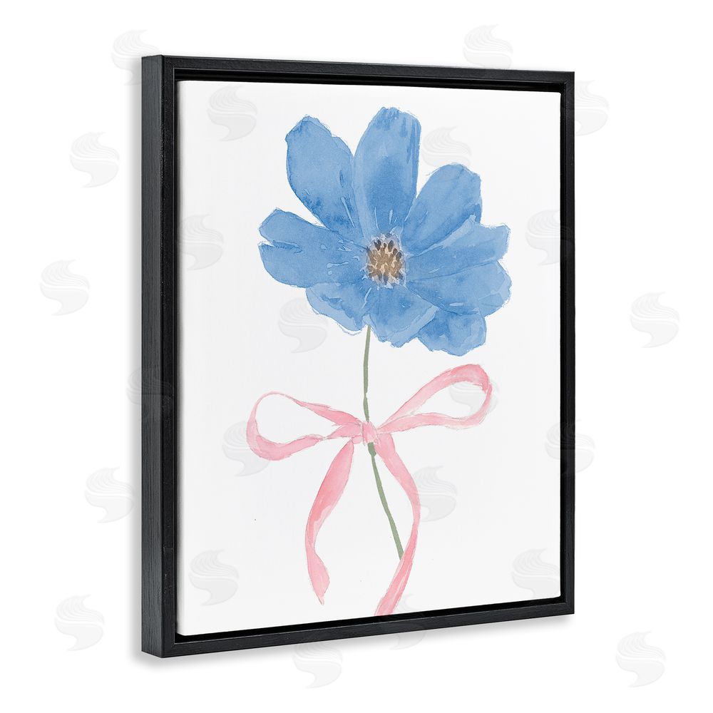 Sundance Graphics Blue Bow Bloom Black Floating Frame Canvas Wall Art Print