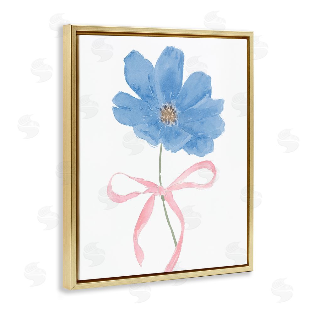 Sundance Graphics Blue Bow Bloom Gold Floating Frame Canvas Wall Art Print