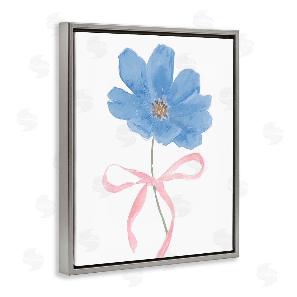 Sundance Graphics Blue Bow Bloom Gray Floating Frame Canvas Wall Art Print