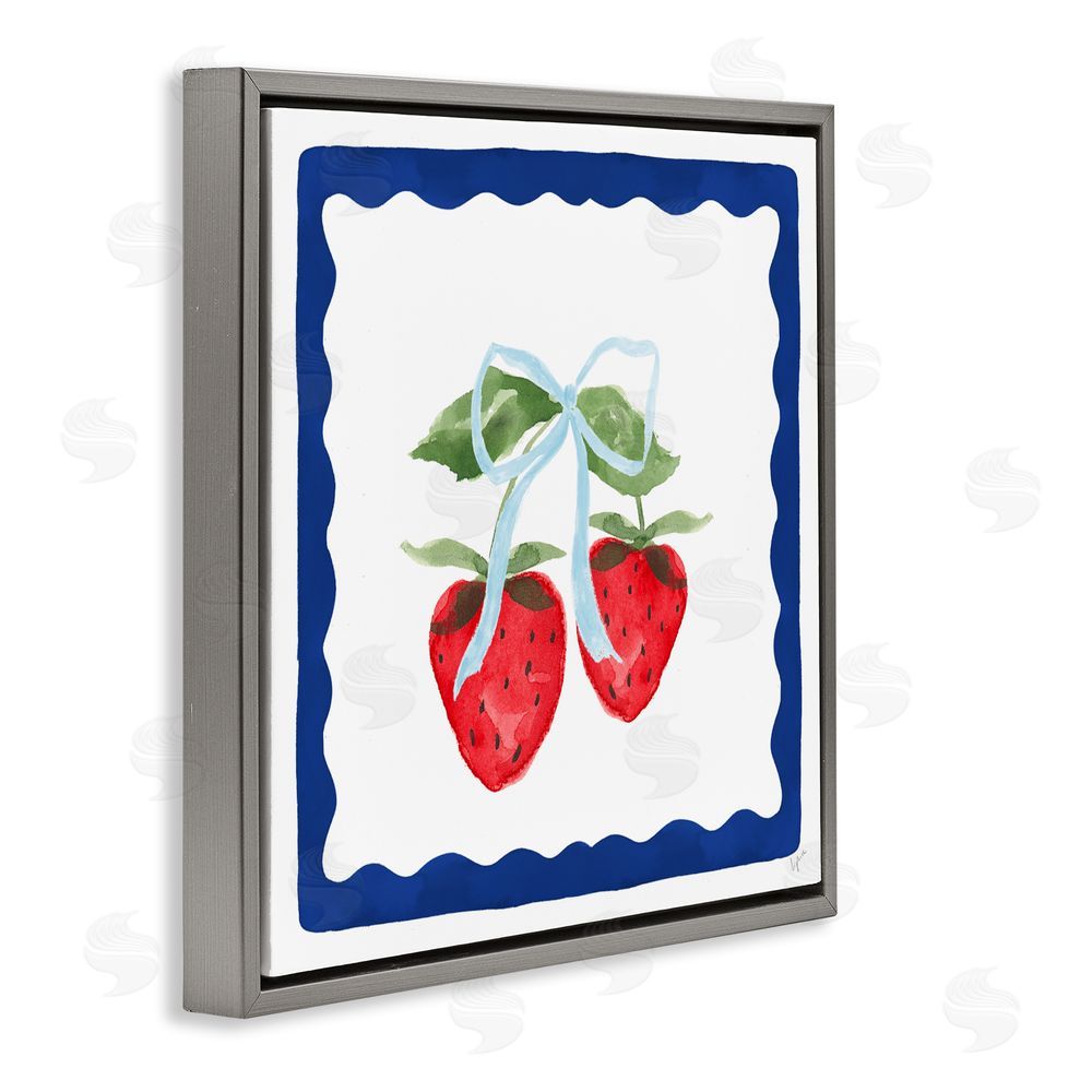 Lucille Price Summer Bordered Strawberries Gray Floating Frame Canvas Wall Art Print