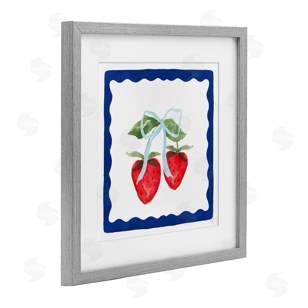 Lucille Price Summer Bordered Strawberries Gray Framed Print Under Glass Wall Art