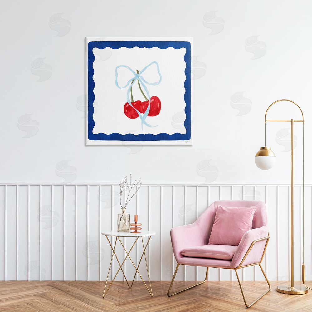 Lucille Price Summer Bordered Cherries Stretched Canvas Wall Art in Room