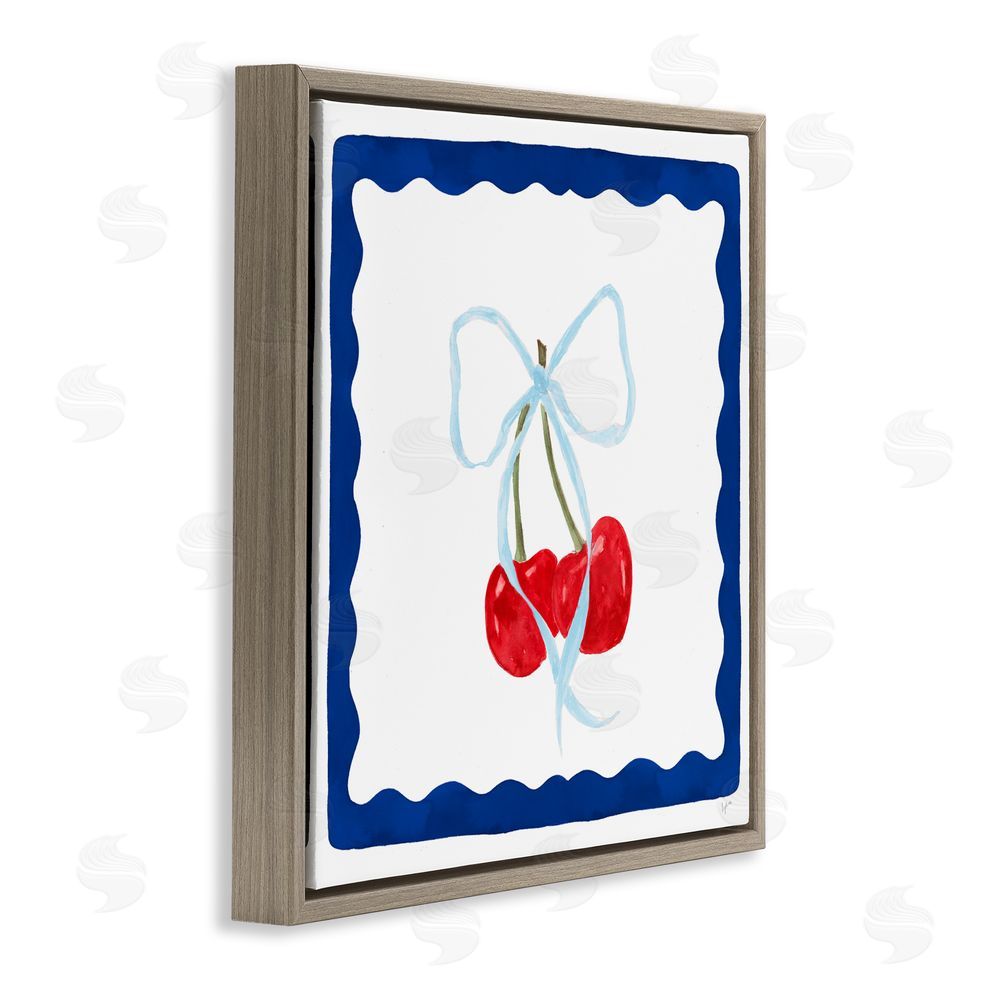 Lucille Price Summer Bordered Cherries Brown Floating Frame Canvas Wall Art Print