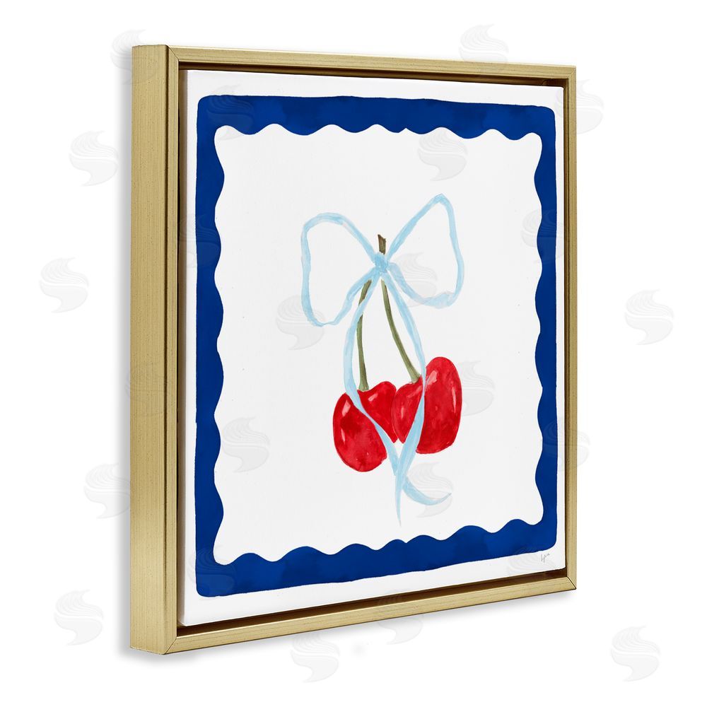 Lucille Price Summer Bordered Cherries Gold Floating Frame Canvas Wall Art Print