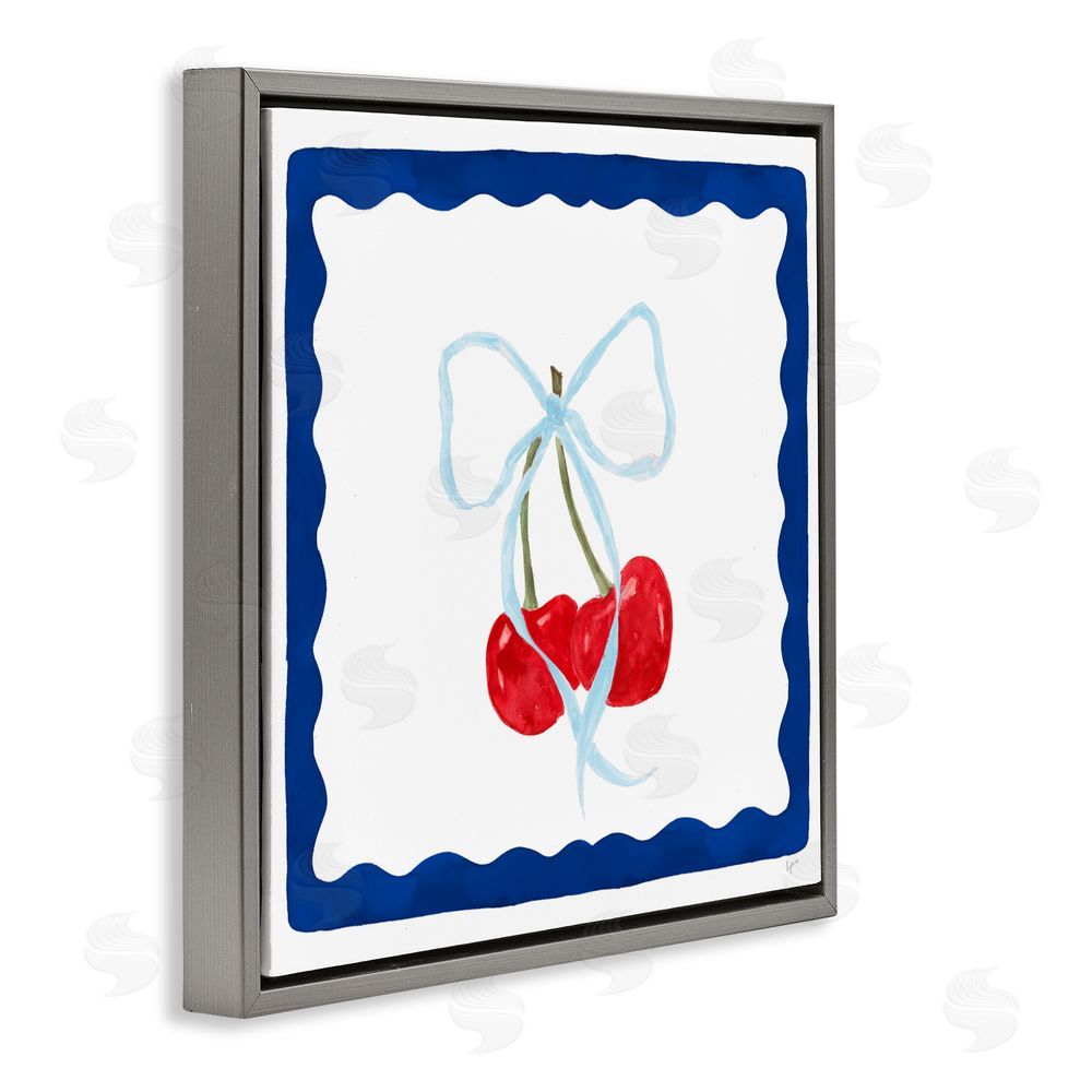 Lucille Price Summer Bordered Cherries Gray Floating Frame Canvas Wall Art Print