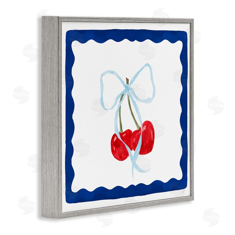 Lucille Price Summer Bordered Cherries Gray Framed Giclee Wall Art Print