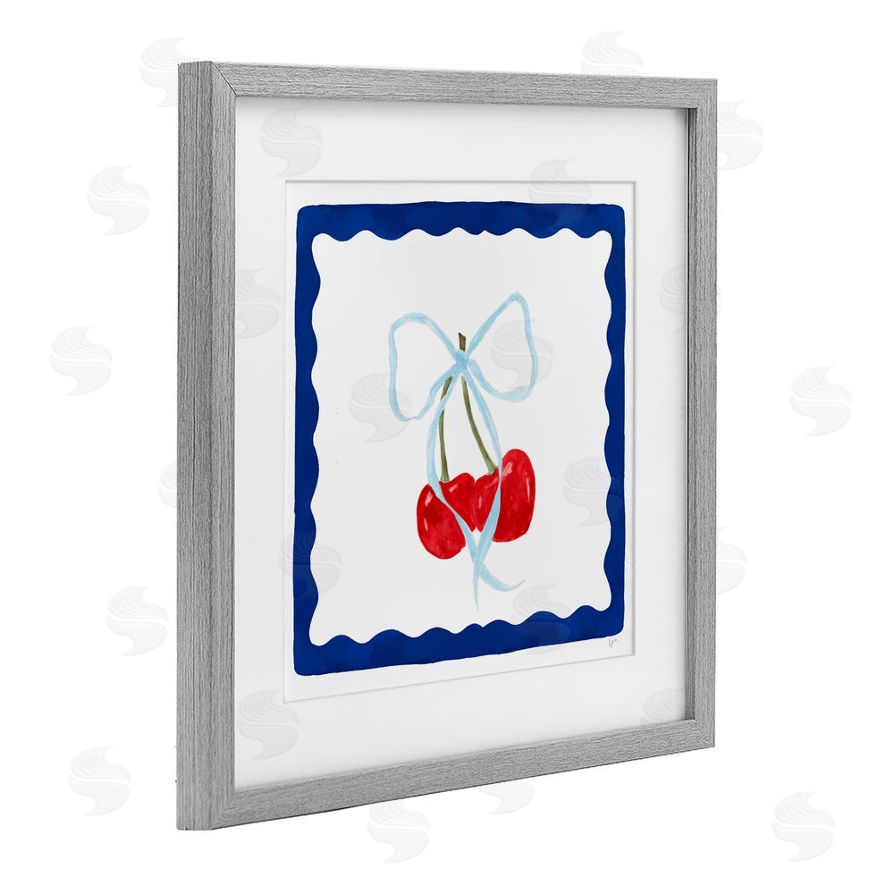 Lucille Price Summer Bordered Cherries Gray Framed Print Under Glass Wall Art