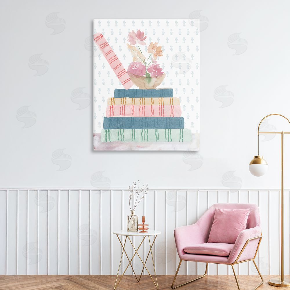 Lucille Price Pastel Flowers And Books Stretched Canvas Wall Art in Room