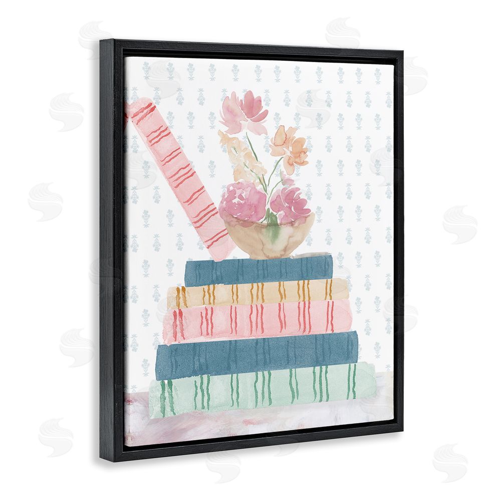 Lucille Price Pastel Flowers And Books Black Floating Frame Canvas Wall Art Print