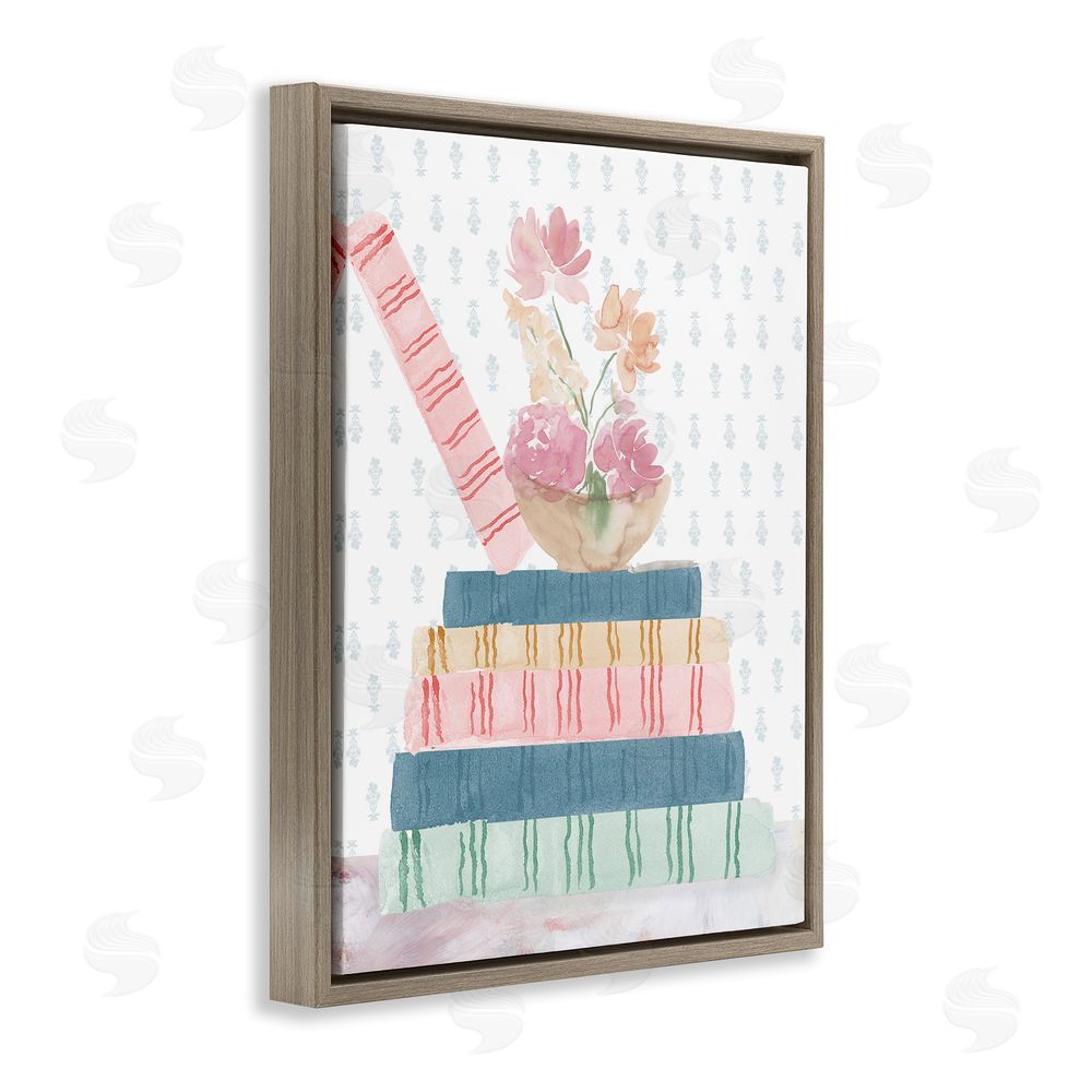 Lucille Price Pastel Flowers And Books Brown Floating Frame Canvas Wall Art Print