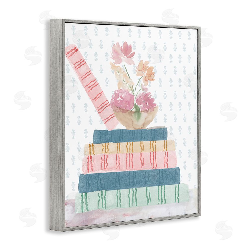 Lucille Price Pastel Flowers And Books Gray Framed Giclee Wall Art Print