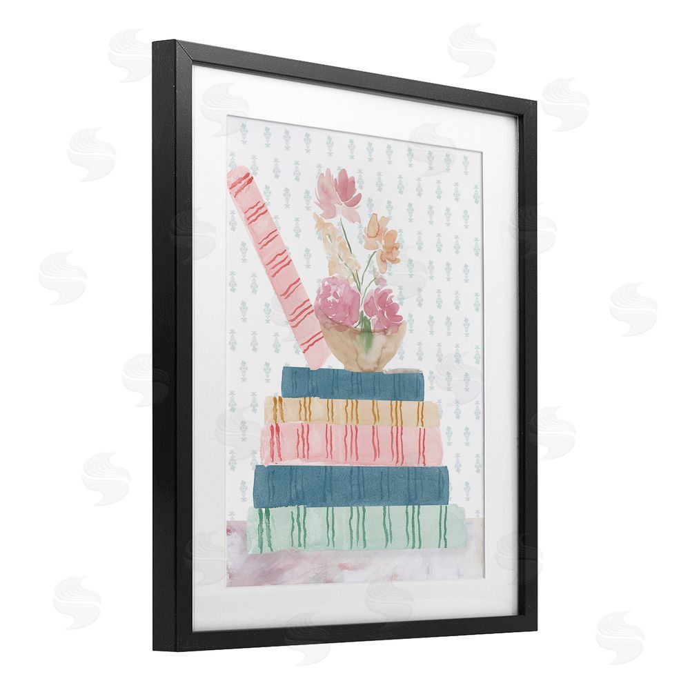 Lucille Price Pastel Flowers And Books Black Framed Print Under Glass Wall Art
