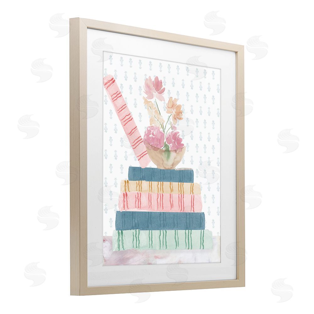 Lucille Price Pastel Flowers And Books Birch Framed Print Under Glass Wall Art