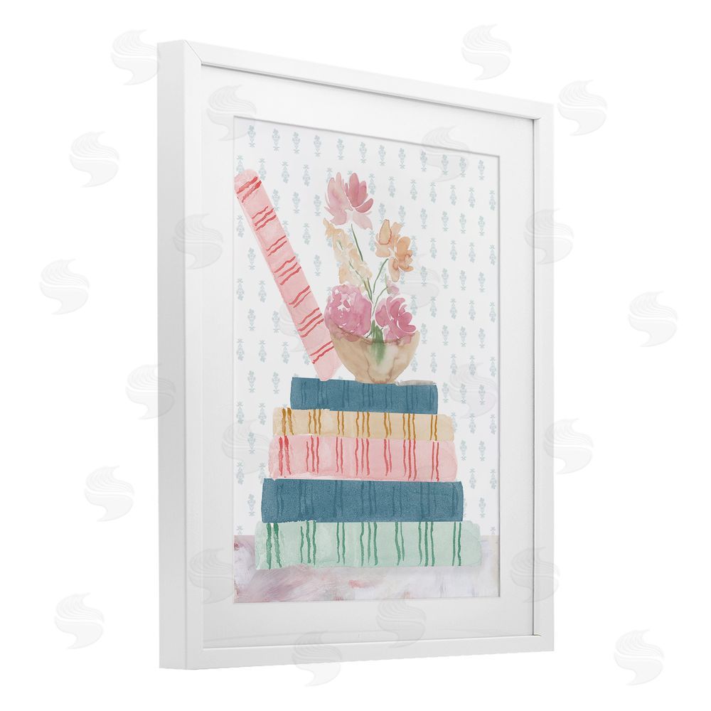 Lucille Price Pastel Flowers And Books White Framed Print Under Glass Wall Art