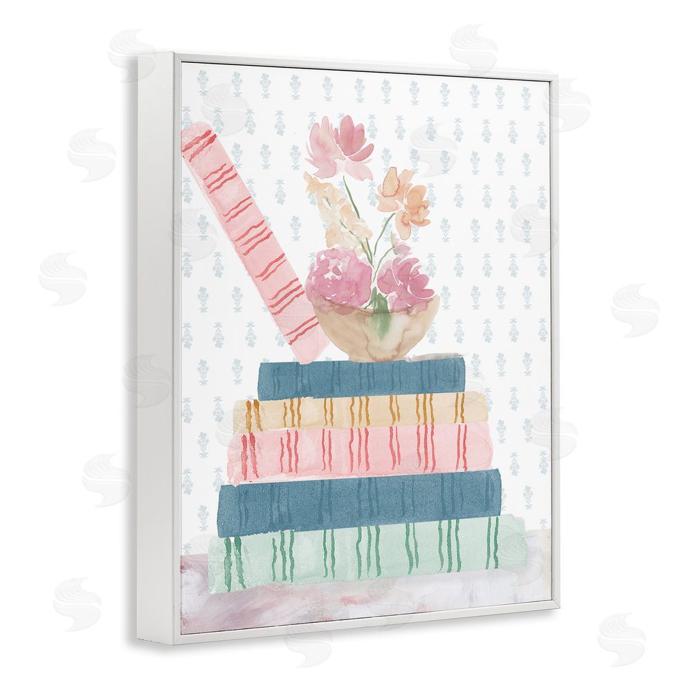 Lucille Price Pastel Flowers And Books White Framed Giclee Wall Art Print