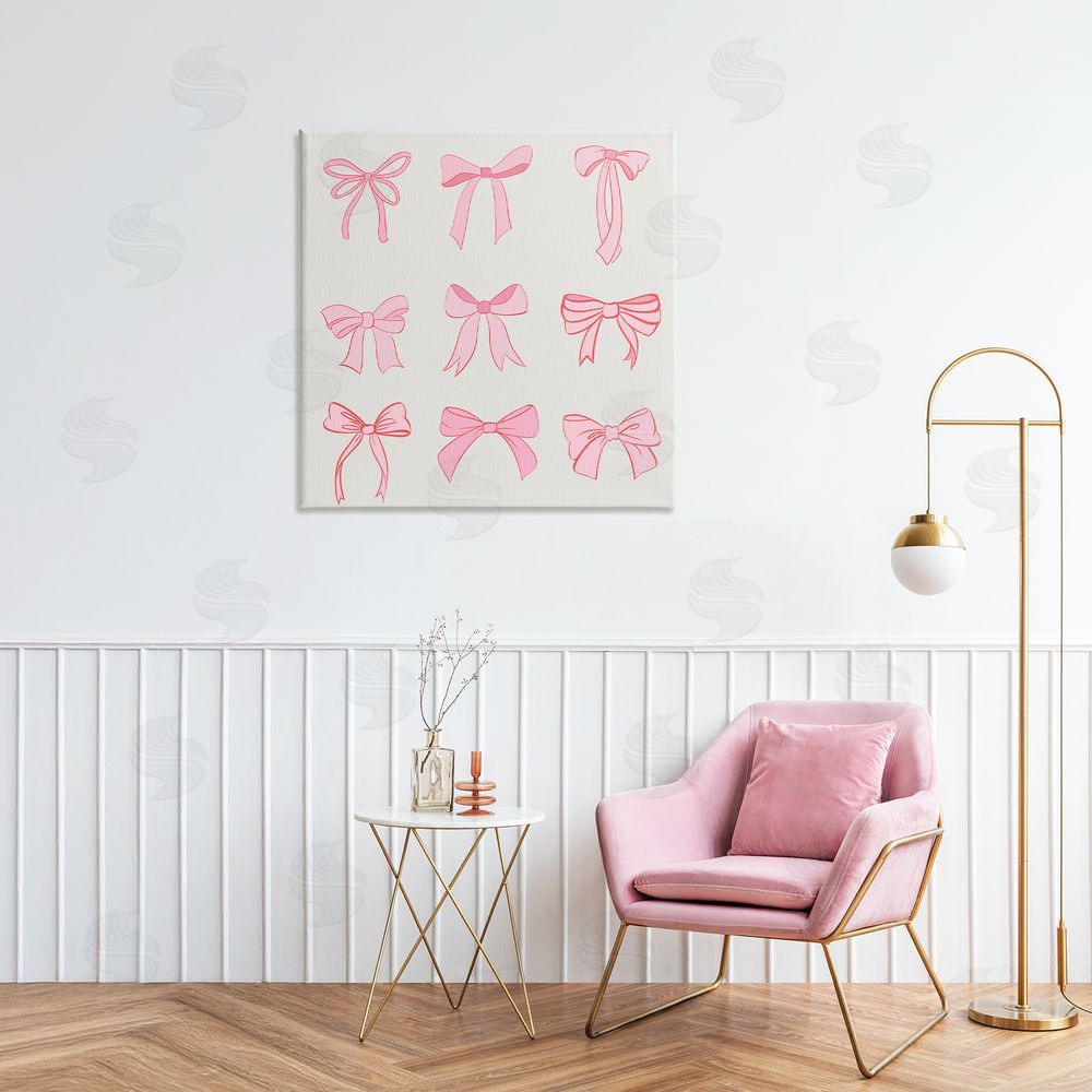 Emily Navas Pink Coquette Ribbons Stretched Canvas Wall Art Print in Room