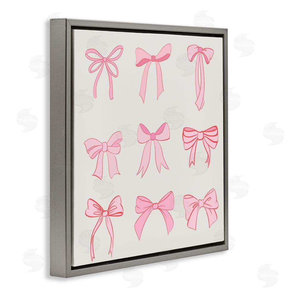 Emily Navas Pink Coquette Ribbons Gray Floating Frame Canvas Wall Art Print