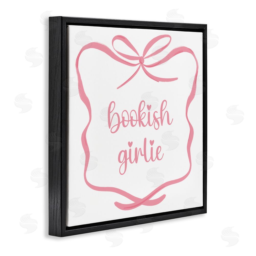 Lucille Price Bookish Girlie with Bow Black Floating Frame Canvas Wall Art Print