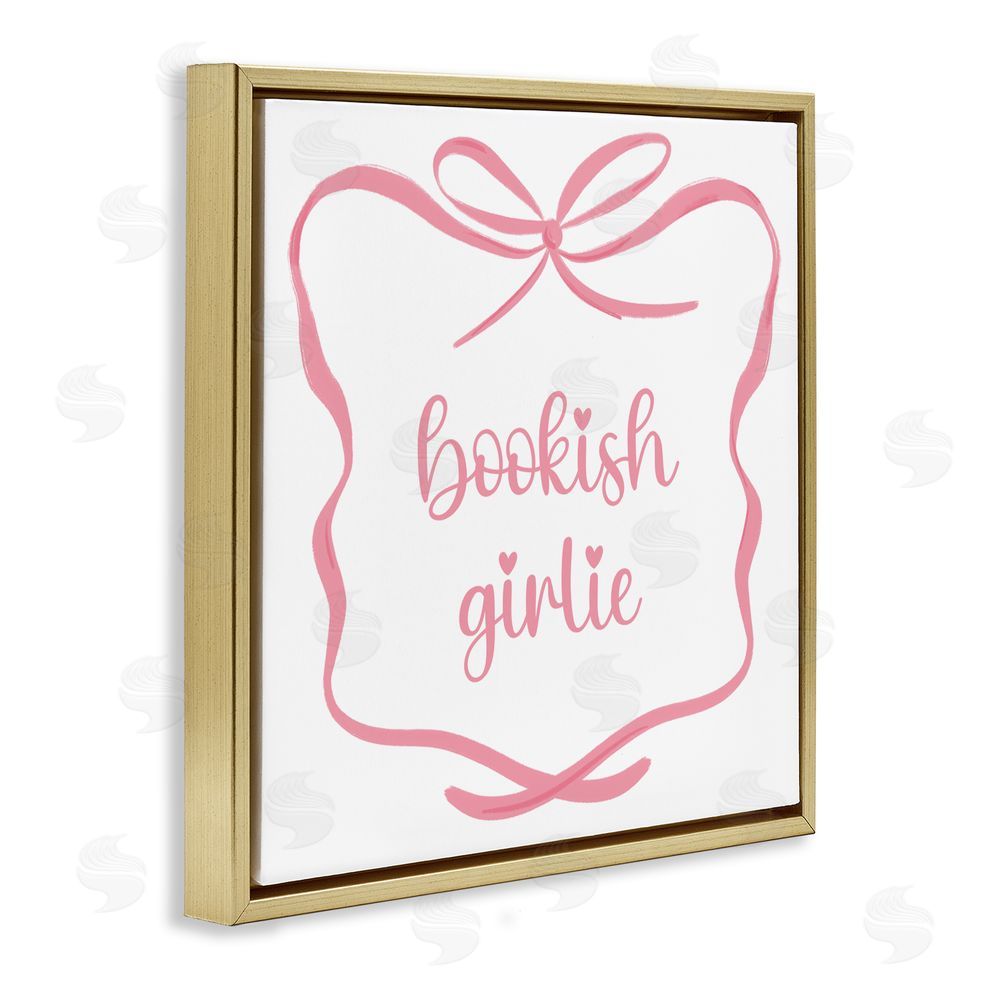Lucille Price Bookish Girlie with Bow Gold Floating Frame Canvas Wall Art Print