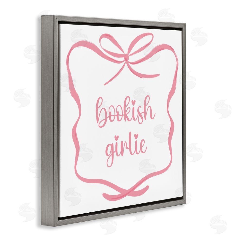 Lucille Price Bookish Girlie with Bow Gray Floating Frame Canvas Wall Art Print