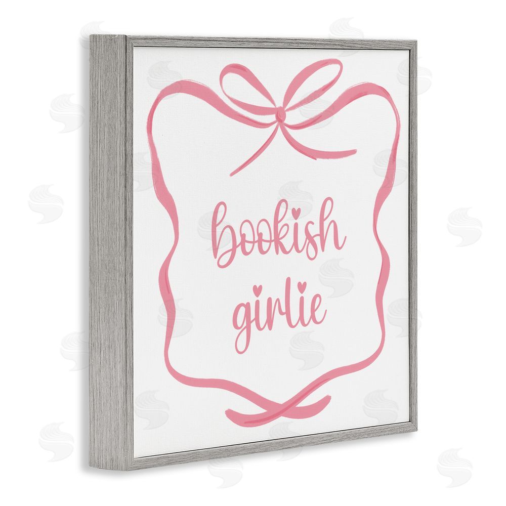 Lucille Price Bookish Girlie with Bow Gray Framed Giclee Wall Art Print