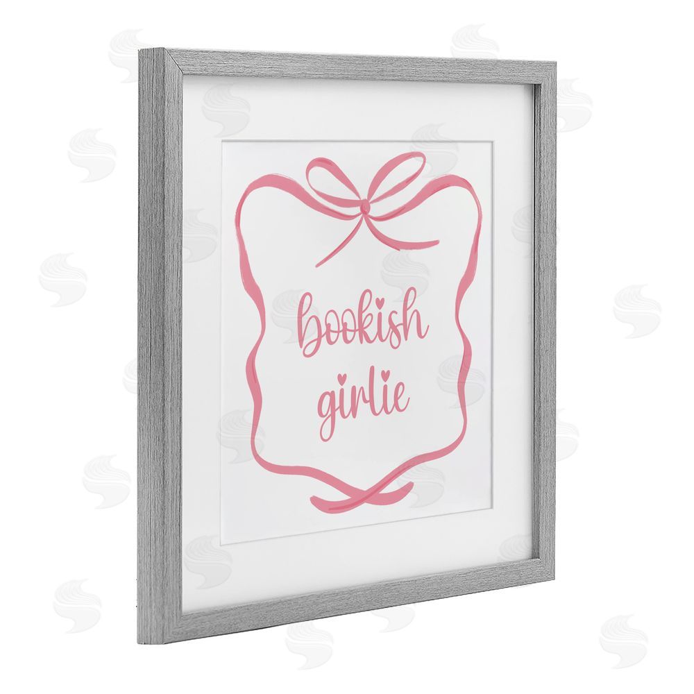 Lucille Price Bookish Girlie with Bow Gray Framed Print Under Glass Wall Art