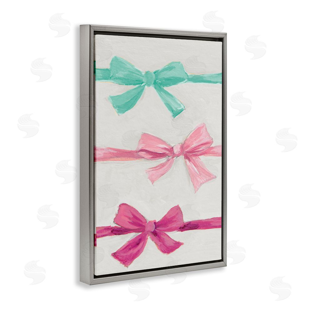 Lanie Loreth Ribbon Bows Trio Gray Floating Frame Canvas Wall Art Print