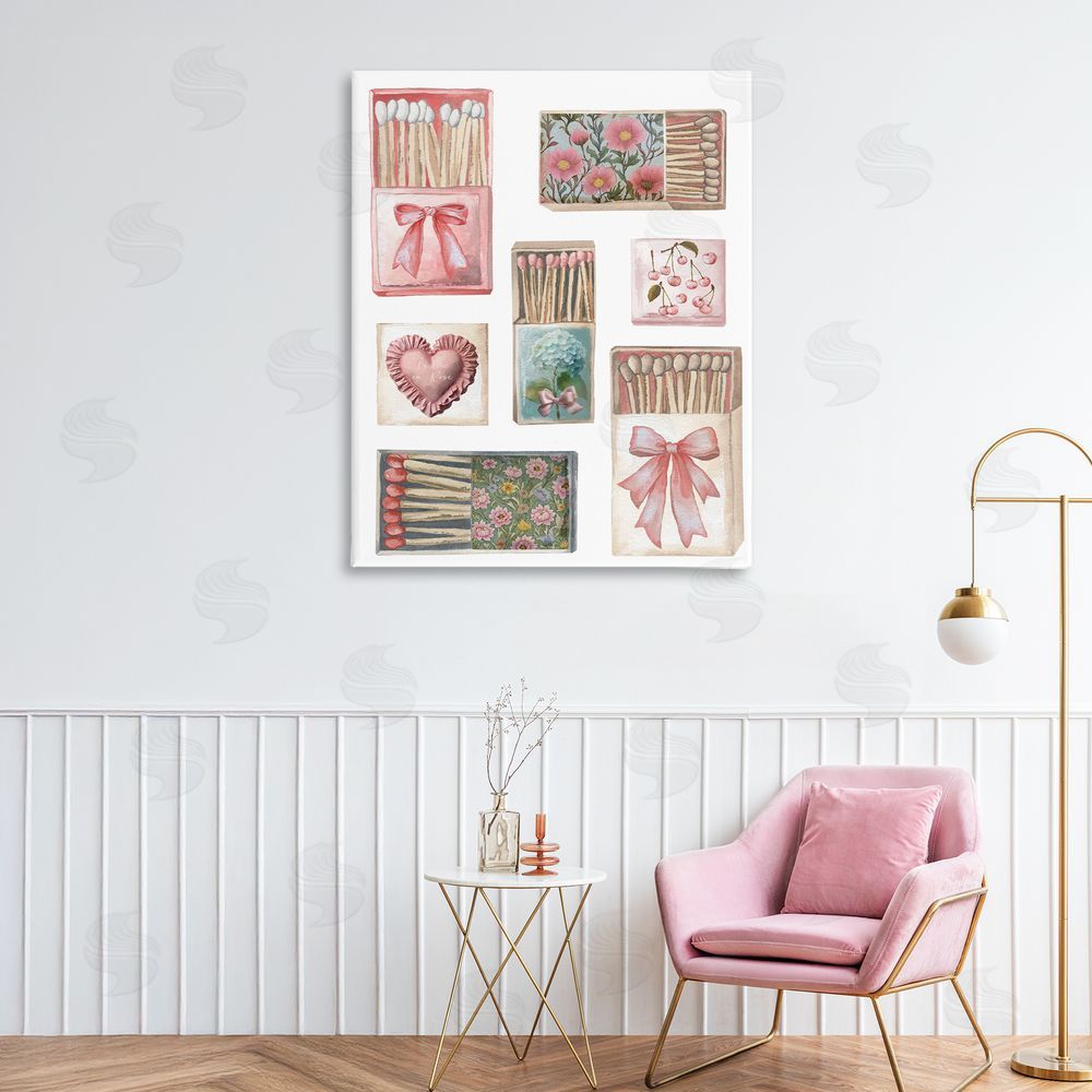 Elizabeth Medley Vintage Feminine Matchbooks Stretched Canvas Wall Art Print in Room