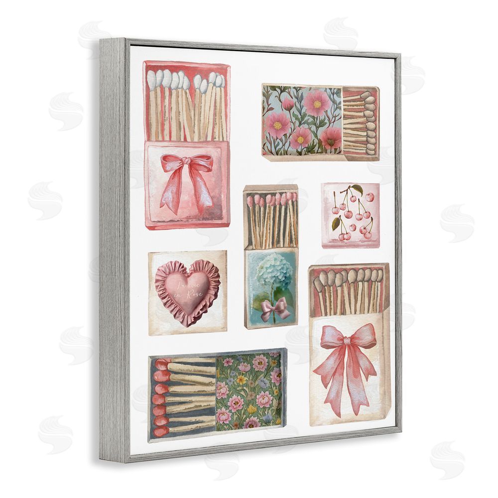 Elizabeth Medley Vintage Feminine Matchbooks Gray Framed Giclee Wall Art Print